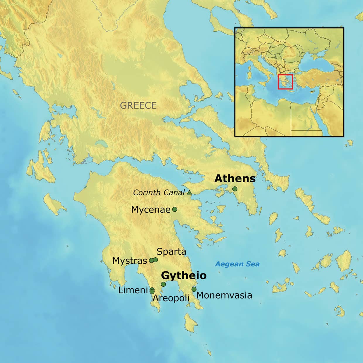 2023 Greece ~ Athens & Gytheio Tour Map