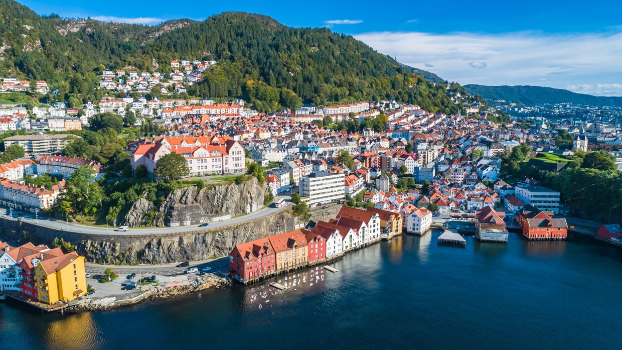 Aerial view of a Norwegian town