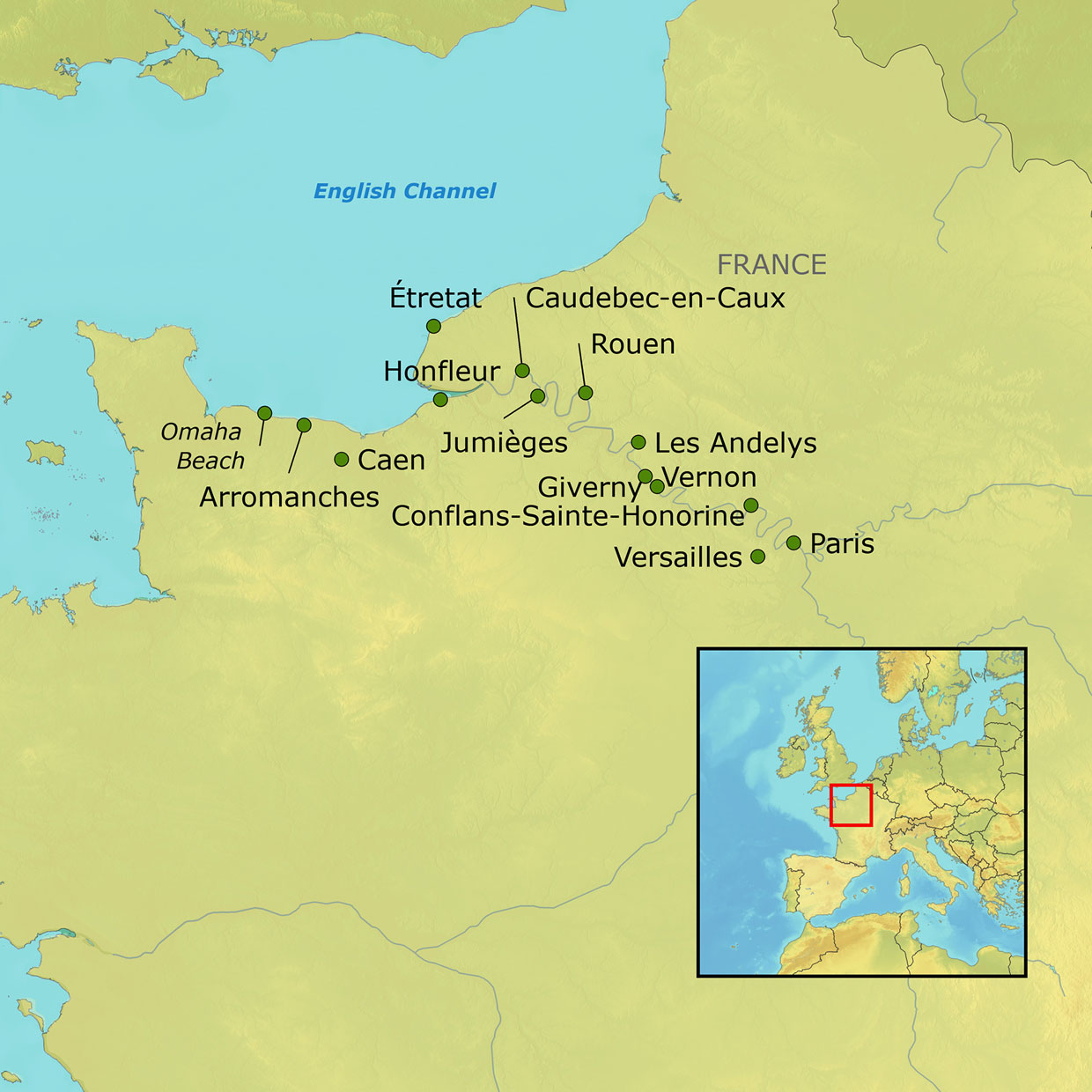 2023 Grand Seine River & Normandy Passage ~ MS Amadeus Diamond Tour Map