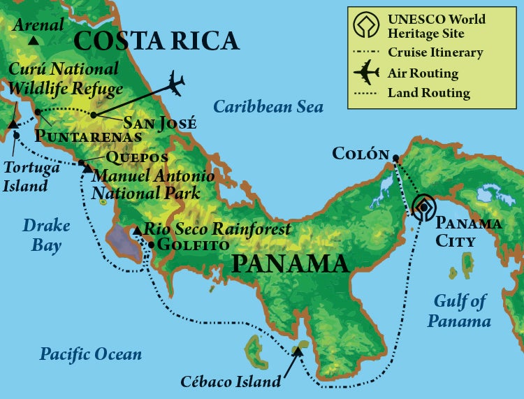 2023 Passage Through Panama Canal and Costa Rica Tour Map