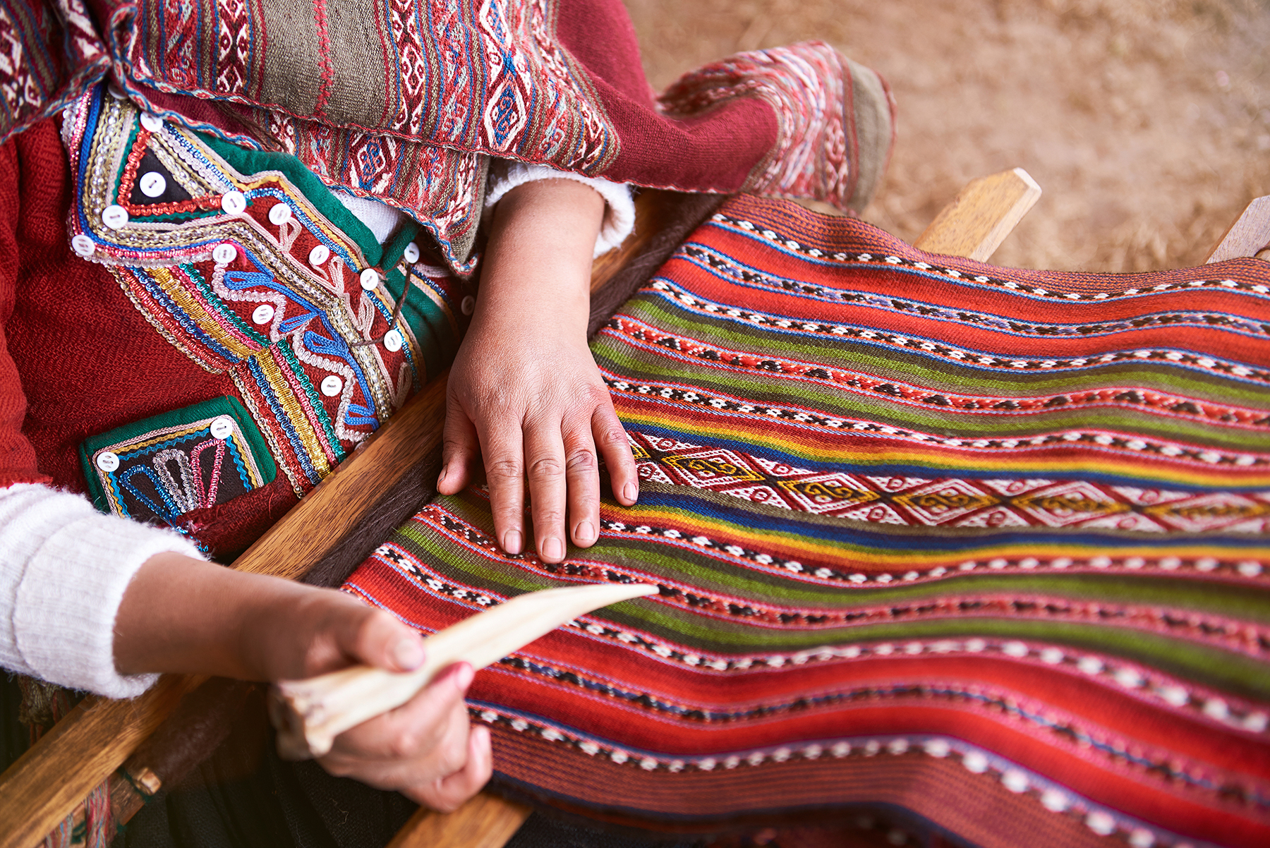 Peruvian Woman Making Alpaca Wool