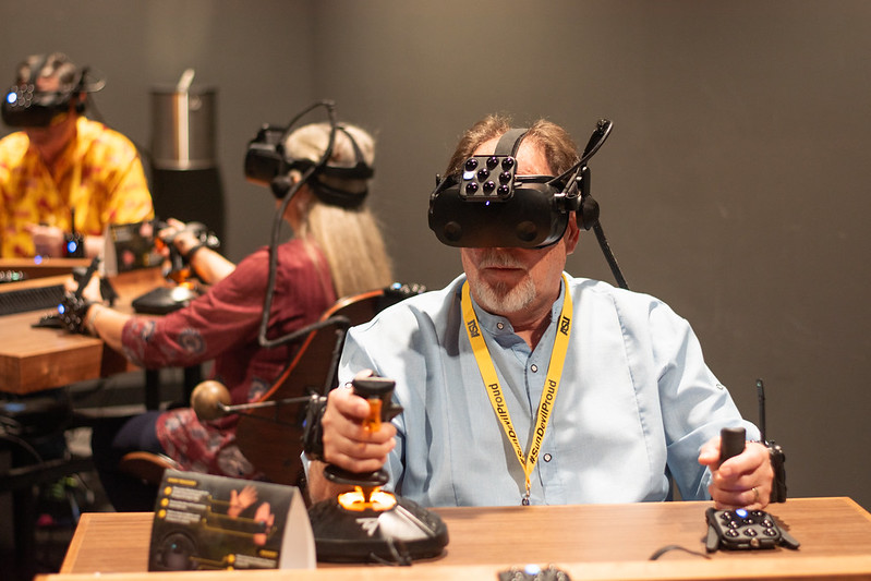 A man engaged in the Dreamscape Learn Virtual Reality at ASU.