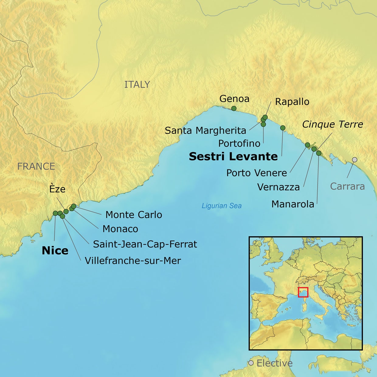 2023 French & Italian Rivieras Tour Map