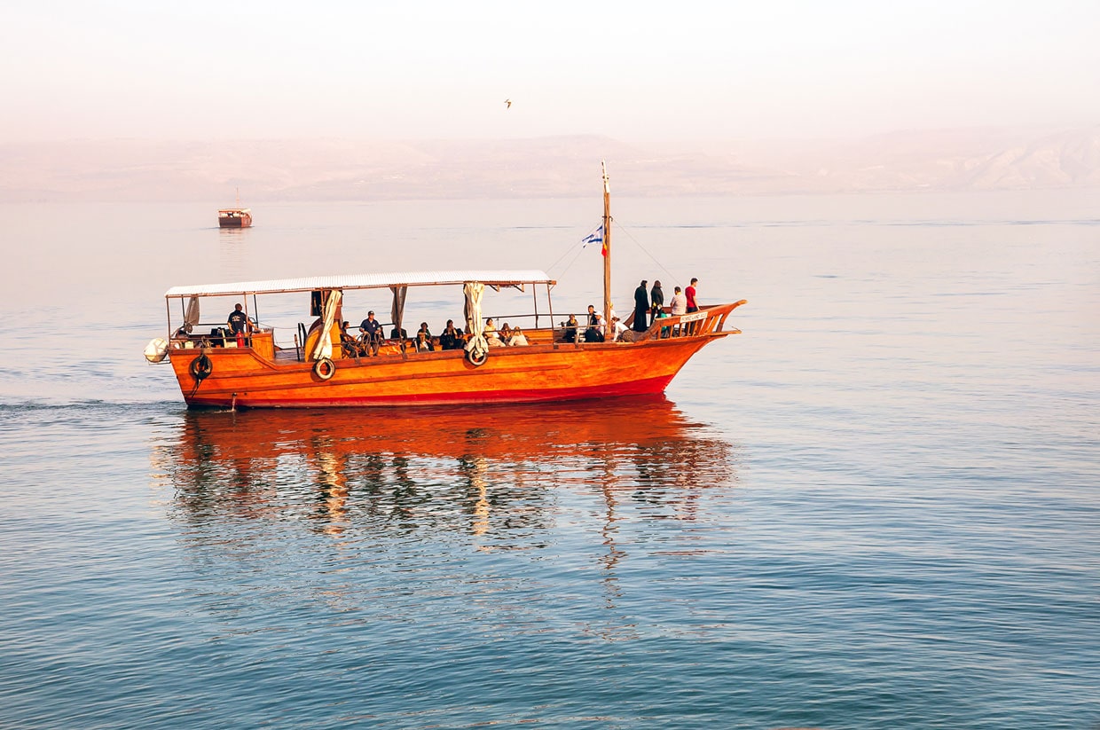 Boat sailing on the Sea of Galilee