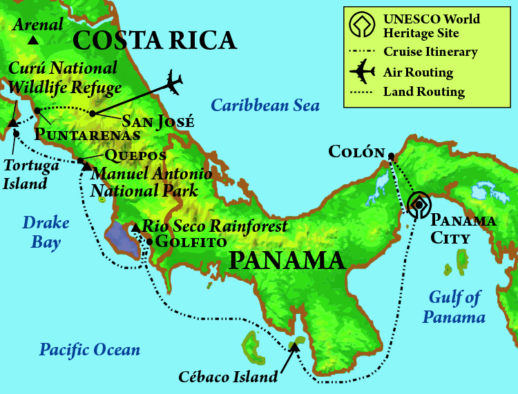 2023 Passage Through Panama Canal and Costa Rica Tour Map