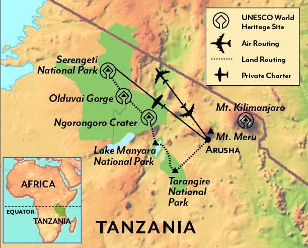 2023 Tanzania safari during the Great Migration Tour Map